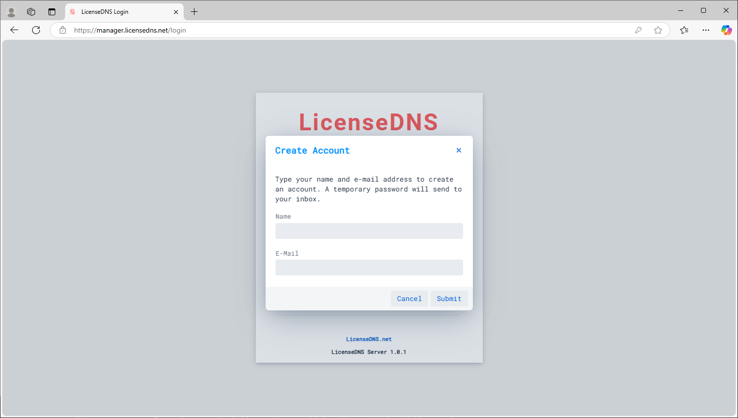 licensedns create account